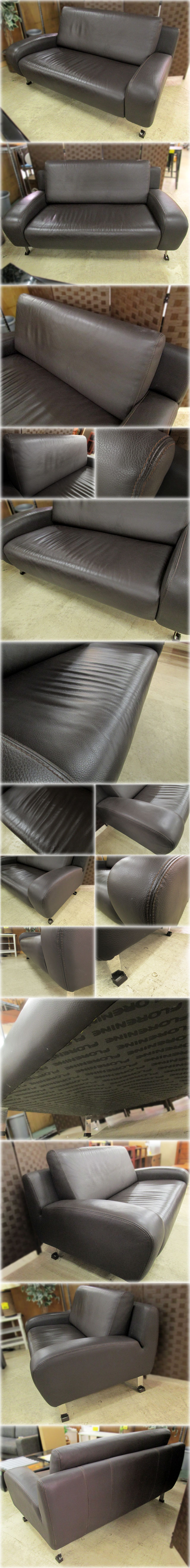 FLORENINE 総革張2人掛ソファ 1500x900x760mm SH420mm イタリア製 ステッチ 【長野発】