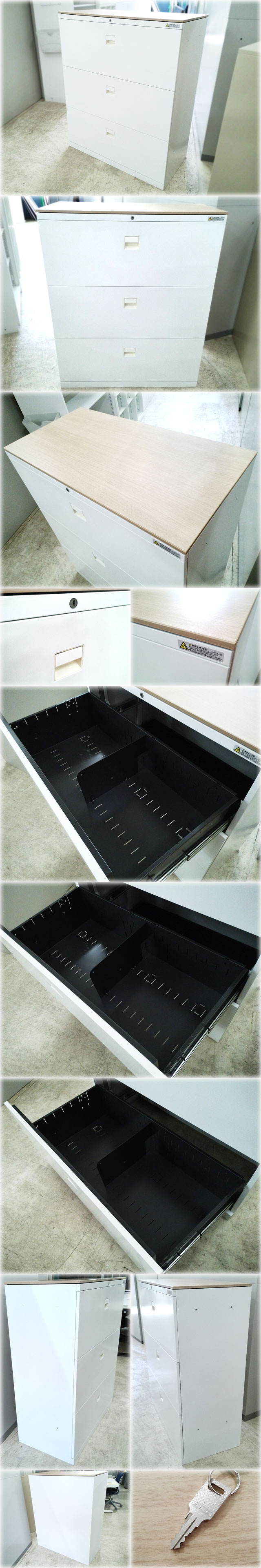 オカムラ 天板付3段ラテラルキャビネット SAデュオライン 4B3SZC-ZA75 900x450x1115mm ネオホワイト色 オフィス スチール 収納家具 書庫